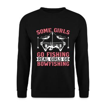 Bowfishing Some Girls Go Bow Fish Archer Bowfisher - Unisex Pullover - Schwarz - Vorne - Alina (178cm) & Michal (187cm)