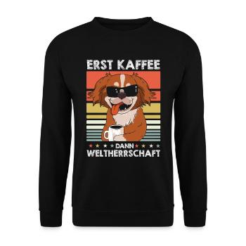 Pekingese Kaffee-Sonnenbrille - Unisex Pullover - Schwarz - Vorne - Alina (178cm) & Michal (187cm)