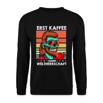 Vokuhila Sonnenbrille Kaffee - Unisex Pullover - Schwarz - Vorne - Alina (178cm) & Michal (187cm)