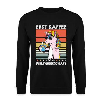Einhorn Unicorn Kaffee Sonnenbrille - Unisex Pullover - Schwarz - Vorne - Alina (178cm) & Michal (187cm)