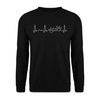 Frosch Fußabdruckspuren. Herz. Liebe. Ekg. Impuls - Unisex Pullover - Schwarz - Vorne - Alina (178cm) & Michal (187cm)