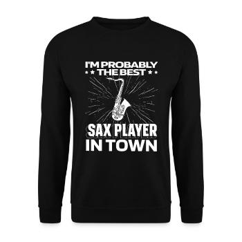 Saxophon Saxofon Witzig - Unisex Pullover - Schwarz - Vorne - Alina (178cm) & Michal (187cm)