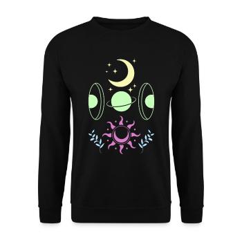 Pastel Goth Mond Niedlicher Halbmond - Unisex Pullover - Schwarz - Vorne - Alina (178cm) & Michal (187cm)
