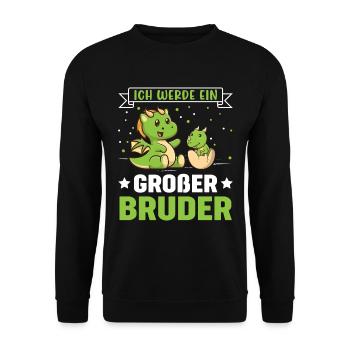Ich werde ein Großer Bruder Dinosaurier - Unisex Pullover - Schwarz - Vorne - Alina (178cm) & Michal (187cm)