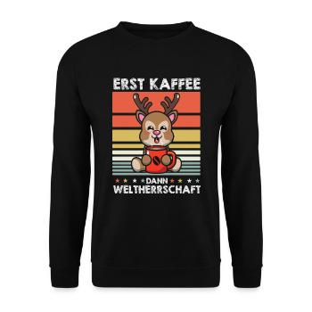Hirsch Kaffee - Unisex Pullover - Schwarz - Vorne - Alina (178cm) & Michal (187cm)
