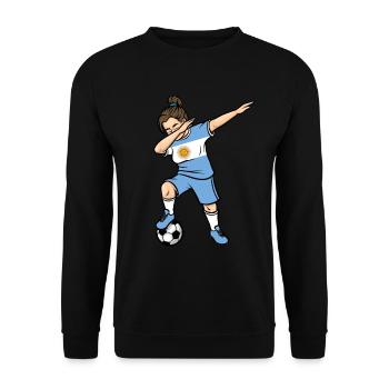 Dabbing Fußballspieler Mädchen Argentinien Fußball - Unisex Pullover - Schwarz - Vorne - Alina (178cm) & Michal (187cm)