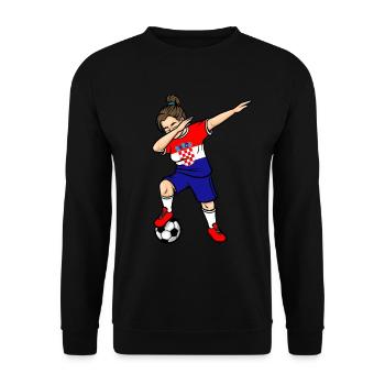 Dabbing Fußballspieler Mädchen Kroatien Fußball - Unisex Pullover - Schwarz - Vorne - Alina (178cm) & Michal (187cm)