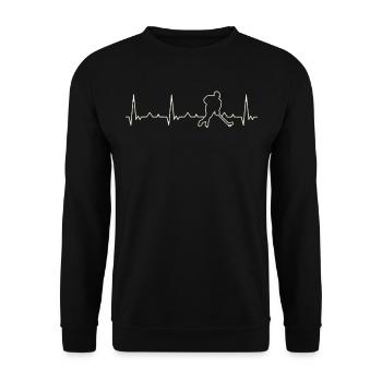 Eishockeyspieler Skaten. Herz. Liebe. Ekg. Impuls - Unisex Pullover - Schwarz - Vorne - Alina (178cm) & Michal (187cm)