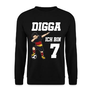 Fußball Junge 7. Geburtstag Fußballer Deutschland - Unisex Pullover - Schwarz - Vorne - Alina (178cm) & Michal (187cm)