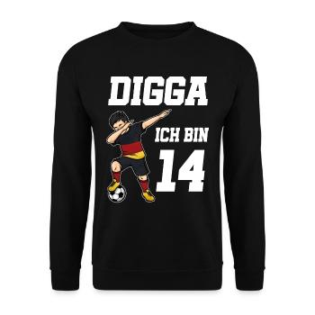 Fußball Junge 14. Geburtstag Fußballer Deutschland - Unisex Pullover - Schwarz - Vorne - Alina (178cm) & Michal (187cm)