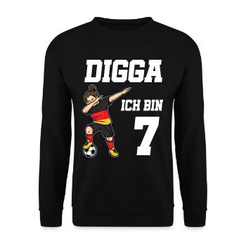 Fußball Mädchen 7. Geburtstag Fußballer Deutschlan - Unisex Pullover - Schwarz - Vorne - Alina (178cm) & Michal (187cm)