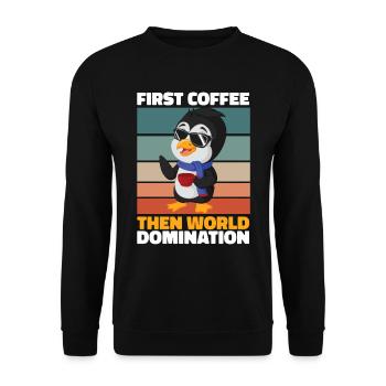 Pinguin Kaffee - Unisex Pullover - Schwarz - Vorne - Alina (178cm) & Michal (187cm)