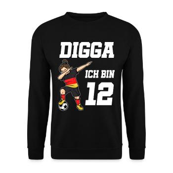 Fußball Mädchen 12. Geburtstag Fußballer Deutschla - Unisex Pullover - Schwarz - Vorne - Alina (178cm) & Michal (187cm)