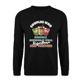 Bubble Tea Boba Paar - Unisex Pullover - Schwarz - Vorne - Alina (178cm) & Michal (187cm)