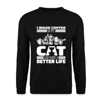 Barista Kaffee Katze - Unisex Pullover - Schwarz - Vorne - Alina (178cm) & Michal (187cm)