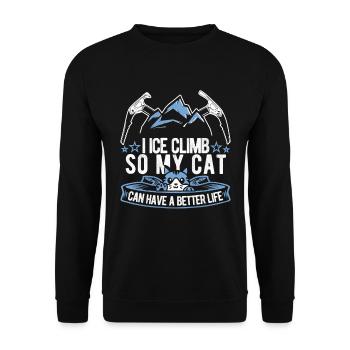Eisklettern Katze - Unisex Pullover - Schwarz - Vorne - Alina (178cm) & Michal (187cm)