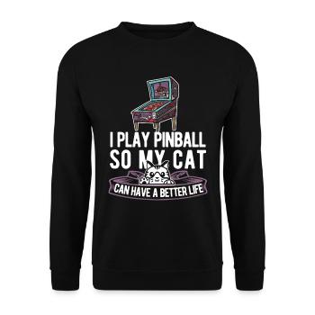 Pinball Katze - Unisex Pullover - Schwarz - Vorne - Alina (178cm) & Michal (187cm)