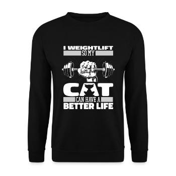 Gewichtheben Gewichtheber Katze - Unisex Pullover - Schwarz - Vorne - Alina (178cm) & Michal (187cm)
