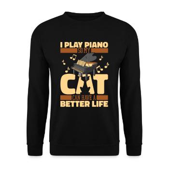 Pianist Klavier Piano Katze - Unisex Pullover - Schwarz - Vorne - Alina (178cm) & Michal (187cm)