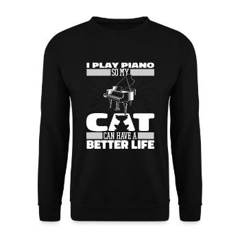 Pianist Klavier Piano Katze - Unisex Pullover - Schwarz - Vorne - Alina (178cm) & Michal (187cm)