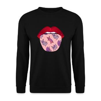 French Bulldog Zunge - Unisex Pullover - Schwarz - Vorne - Alina (178cm) & Michal (187cm)