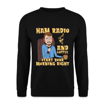 Ham Radio And Coffee Starts Amateur Radio Operator - Unisex Pullover - Schwarz - Vorne - Alina (178cm) & Michal (187cm)