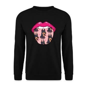 Dobermann Lippen - Unisex Pullover - Schwarz - Vorne - Alina (178cm) & Michal (187cm)
