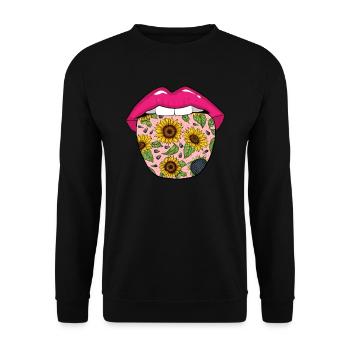 Sonnenblume Zunge - Unisex Pullover - Schwarz - Vorne - Alina (178cm) & Michal (187cm)