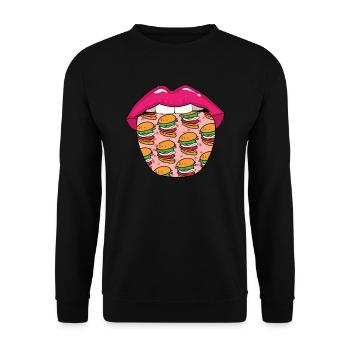 Burger Hamburger Zunge - Unisex Pullover - Schwarz - Vorne - Alina (178cm) & Michal (187cm)
