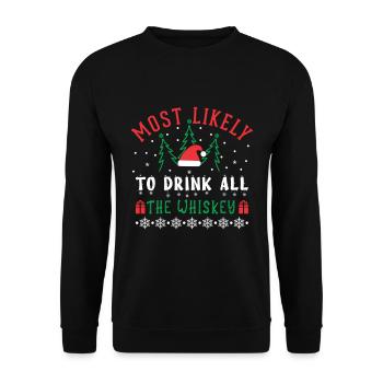 Most Likely To Drink All The Whiskey - Christmas - Unisex Sweatshirt - black - Front - Alina (178cm) & Michal (187cm)
