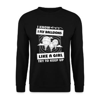 Heißluftballon Ballonfahren Lustig - Unisex Pullover - Schwarz - Vorne - Alina (178cm) & Michal (187cm)