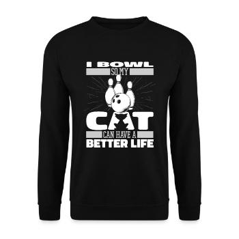 Bowling Bowlen Bowler Katze - Unisex Pullover - Schwarz - Vorne - Alina (178cm) & Michal (187cm)