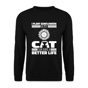 Sonnenblume Katze - Unisex Pullover - Schwarz - Vorne - Alina (178cm) & Michal (187cm)