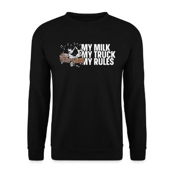 Cow Milk Funny Milk Wagon - Unisex Sweatshirt - black - Front - Alina (178cm) & Michal (187cm)