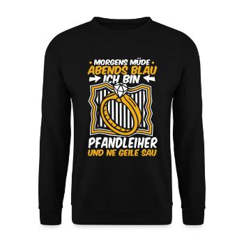 Pfandleiher Morgens Müde Abends Blau - Unisex Pullover - Schwarz - Vorne - Alina (178cm) & Michal (187cm)