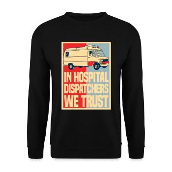 Notruf Leitstelle Einsatzzentrale Ambulanz - Unisex Pullover - Schwarz - Vorne - Alina (178cm) & Michal (187cm)