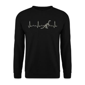 Dinosaurier Skelett. Herz. Liebe. Ekg. Impuls. - Unisex Pullover - Schwarz - Vorne - Alina (178cm) & Michal (187cm)