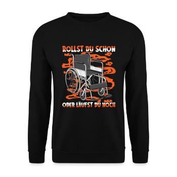 Rollstuhl Rollstuhlfahrer Lustig - Unisex Pullover - Schwarz - Vorne - Alina (178cm) & Michal (187cm)