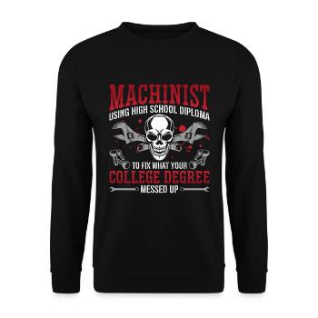 Machiniste utilisant un opérateur de tour de diplôme d’études secondaires - Sweat-shirt Unisexe - noir - Devant - Alina (178cm) & Michal (187cm)