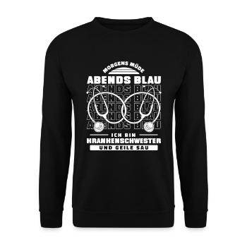 Krankenschwester Morgens Müde Abends Blau - Unisex Pullover - Schwarz - Vorne - Alina (178cm) & Michal (187cm)