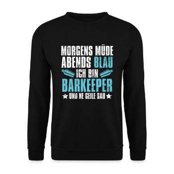 Barkeeper Bartender Morgens Müde Abends Blau - Unisex Pullover - Schwarz - Vorne - Alina (178cm) & Michal (187cm)