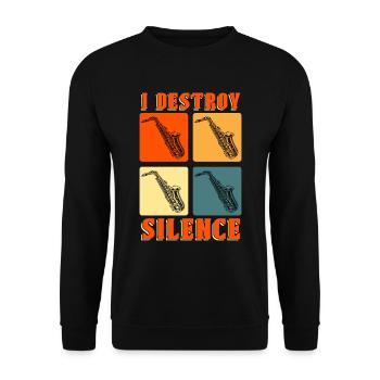 Saxophone I Destroy Silence Instrument Saxophonist - Unisex Sweatshirt - black - Front - Alina (178cm) & Michal (187cm)