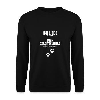 Ich liebe (es, wenn) mein Xoloitzcuintle... - Unisex Pullover - Schwarz - Vorne - Alina (178cm) & Michal (187cm)