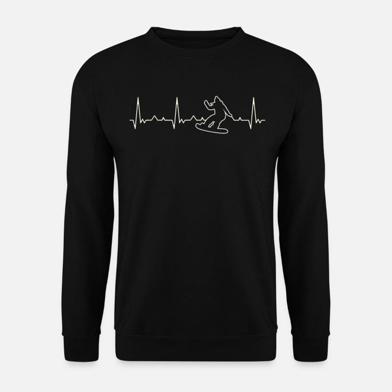 Snowboardfrau. Herz. Liebe. Ekg. Impuls. Schlagen. - Unisex Pullover - Schwarz