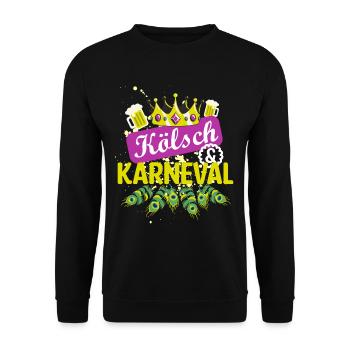 Kölsch und Karneval | Bierkönig Bierkönigin Pfau - Unisex Pullover - Schwarz - Vorne - Alina (178cm) & Michal (187cm)