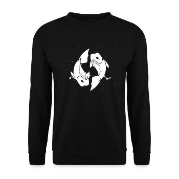 Sternzeichen Fische Symbol - Unisex Pullover - Schwarz - Vorne - Alina (178cm) & Michal (187cm)