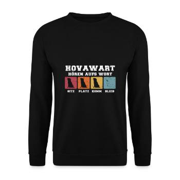 Hovawart hören aufs Wort - Unisex Pullover - Schwarz - Vorne - Alina (178cm) & Michal (187cm)