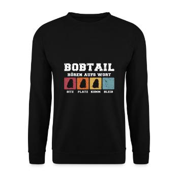 Bobtail hören aufs Wort - Unisex Pullover - Schwarz - Vorne - Alina (178cm) & Michal (187cm)