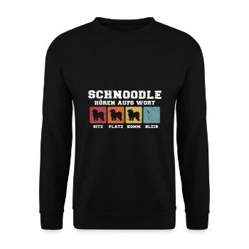 Schnoodle hören aufs Wort - Unisex Pullover - Schwarz - Vorne - Alina (178cm) & Michal (187cm)