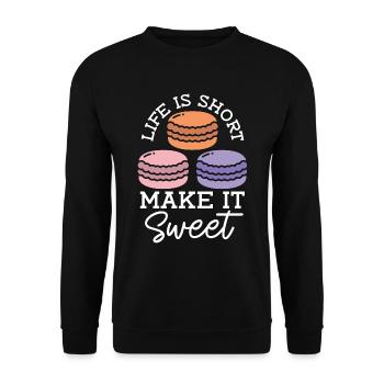 La vie du macaron est courte Faites-le sucré Cuisson des bonbons - Sweat-shirt Unisexe - noir - Devant - Alina (178cm) & Michal (187cm)